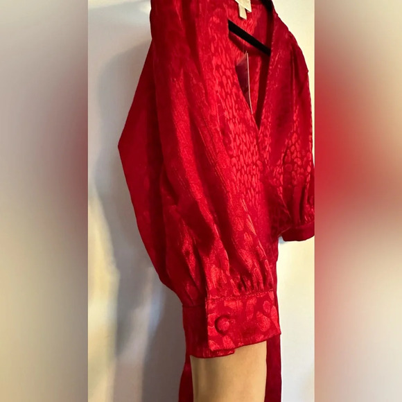 NWT MICHAEL Michael Kors Cheetah Jacquard Midi Wrap Dress Crimson XS - Picture 10 of 12